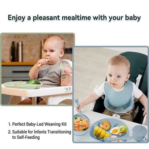 Baby Fütterungsgeschirr Aus Silikon Wasserdichtes Lätzchen Saugteller Schüssel Trinkbecher Trainingslöffel Gabel BPA Frei