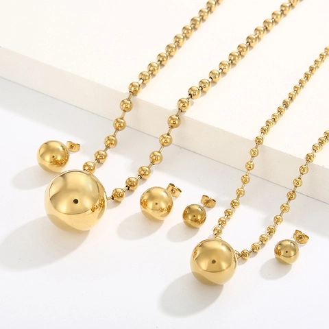 Collana Con Sfera Cava E Orecchini A Lobo Acciaio Inossidabile Catena A Sfere Gioielli Semplici Alla Moda Per Donne