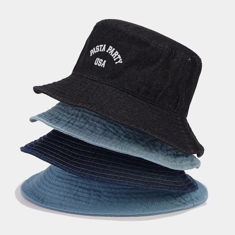Cappello Alla Pescatora In Denim Retrò Cotone Ricamo Lettere Protezione Solare Outdoor Casual Per Uomo Donna