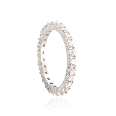 Anello Eternity In Argento Sterling 925 Per Donna Zirconia Cubica Tonda Pavé Fascia Completa Placcato Oro Bianco Gioielli Eleganti