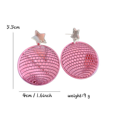 Disco Ball Drop Earrings Acrylic Mirror Star Reflective Retro Disco Party Jewelry Creative Exaggerated For Women