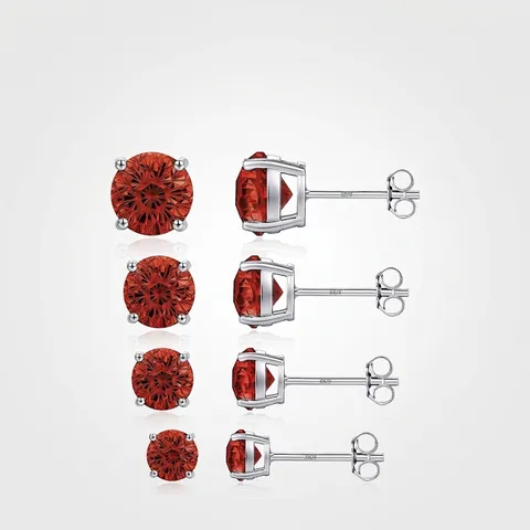Runde Granatrote Zirkon Ohrstecker Mit 925 Sterling Silber Ohrstecker Elegant Funkelnd Klassisch Schmuck Für Frauen