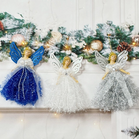 Angelo Di Natale Ragazza Ornamento Da Appendere Ali Scintillanti Gonna In Rete Decorazione Per Albero Di Natale Bambola Da Festa