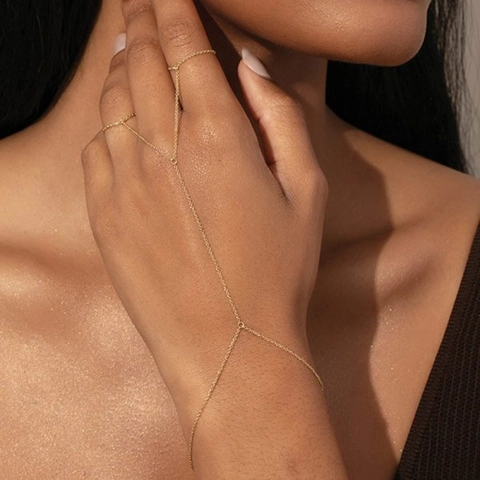 Edelstahl Handkette Ring Armband Gold Minimalistischer Schmuck Für Frauen Wasserdicht Verstellbare Gliederkette Accessoire