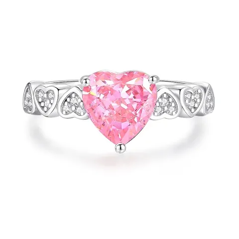 Anello in Argento Sterling 925 a Forma di Cuore con Zirconia Elegante Rosa Blu Rosso Pietra Tanzanite Donna Gioielli Regalo