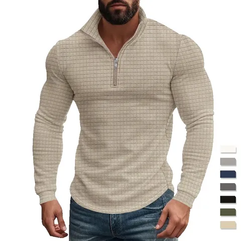 Felpa Da Uomo Maglia A Nido D'ape Un Quarto Di Cerniera Collo Alto Manica Lunga Vestibilità Slim Jacquard