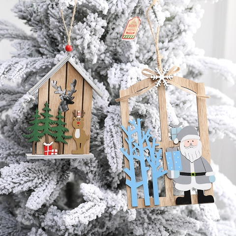 Adornos Navideños Colgantes De Madera Papá Noel Muñeco De Nieve Reno Casa Decoración Festiva Para Árbol Y Tienda