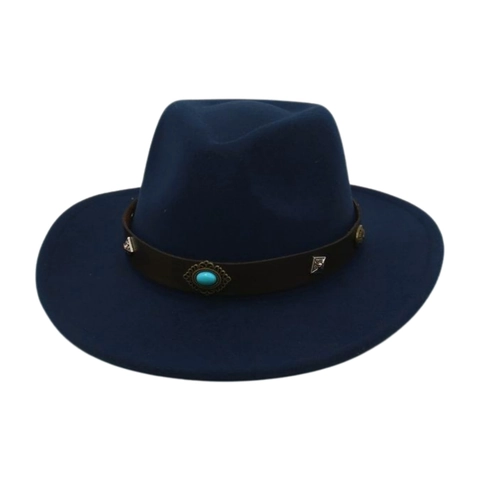 Vintage Fedora Hut Western Cowboy Stil Mit Kunsttürkis Ledergürtel Breite Krempe Ethno Filz Jazz Kappe Für Herren Damen