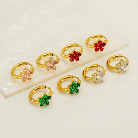 Orecchini A Cerchio Fiore Acciaio Inossidabile Placcato Oro 18K Zircone Intarsiato Stile Chic Dolce Per Donne Ragazze