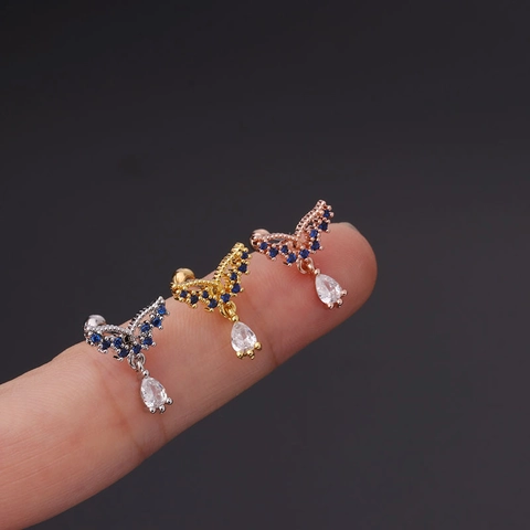 Orecchino Cartilagine Perno Acciaio Inossidabile Zircone Colorato Chiusura A Vite Gioielli Piercing Stile Coreano