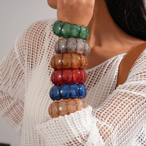 Brede Acryl Glitter Armband Onregelmatige Geometrische Elastische Statement Armring Voor Dames Mode Sieraden