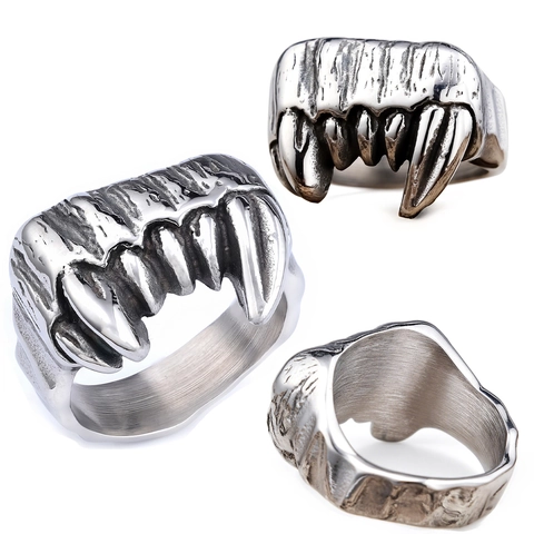 Monster Zähne Ring Edelstahl Vintage Punk Gothic Poliert Schmuck Accessoires Für Herren
