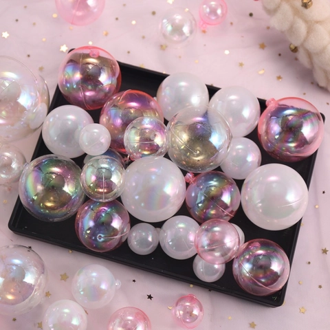 Iridescent Hanging Decorative Balls Plastic Transparent Rainbow Ornaments For Birthday Party Christmas Cake Decoration