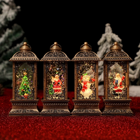Lanterna Palla De Neve Di Natale Decorativa Vintage LED Luce Riempita Acqua Glitter Luce Notturna Babbo Natale Pupazzo Di Neve Decoro