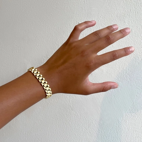 Pulsera Estilo Correa De Reloj De Acero Inoxidable Chapado En Oro De 18K Cadena De Eslabones Metálicos Joyería Minimalista