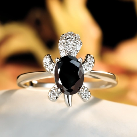 Schildkröte Ring Ovaler Edelstein Meerestier Design Mode Kupfer Schmuck Für Damen Und Herren Nautisches Accessoire