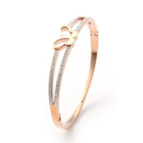 Fashion Stainless Steel Butterfly Bangle For Women Rhinestone Hollow Heart Roman Numeral Rose Gold Silver Plated Jewelry Gift