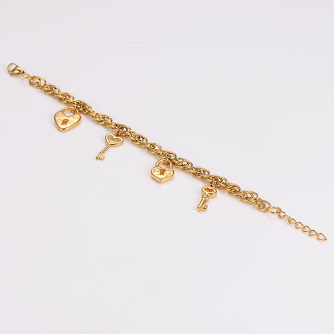 Bracciale Con Pendente Serratura A Cuore E Chiave In Acciaio Inossidabile Placcato Oro Catena Regolabile Gioielli Donna