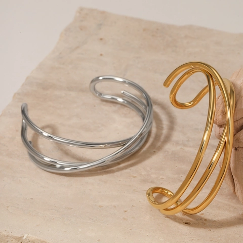Roestvrijstalen Meerlaagse Wikkelarmband Minimalistisch Geometrisch Open Verstelbare Bangle Voor Dames