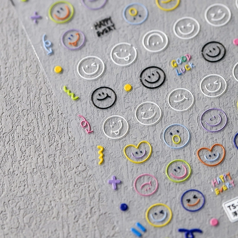 3D Relief Embossed Nail Art Stickers Cartoon Smiley Face Heart Self Adhesive Decals For DIY Manicure Decoration