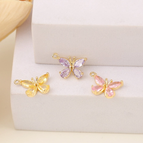 Ciondolo Farfalla Rame Placcato Oro Con Zirconia Per DIY Collana Bracciale Orecchino Produzione Gioielli Accessori