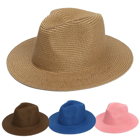 Unisex Ψάθινο Καπέλο Fedora Με Πλατύ Γείσο Καλοκαιρινή Προστασία Από Τον Ήλιο Στυλ Παναμά Υφαντό Καπέλο Τζαζ Για Άνδρες Γυναίκες