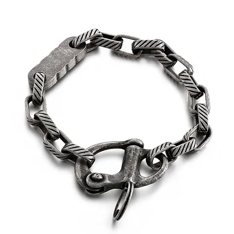 Pulsera Punk Industrial Retro Acero Inoxidable Cadena Con Textura Diagonal Con Cierre De Mosquetón Etiqueta Rectangular