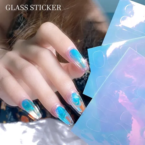 Adesivi Per Unghie Cubetto Di Ghiaccio Aurora Olografico Laser Colorato PET DIY Manicure Abbagliante Decalcomanie