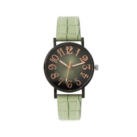 Women Quartz Watch Fashion Casual Gradient Dial Arabic Numerals Analog Round Face Crocodile Pattern PU Leather Strap