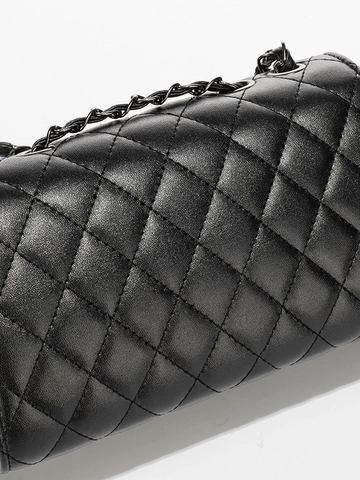 Bolso Bandolera De Cuero PU Acolchado Con Correa De Cadena Metálica Cierre De Solapa Bolso De Hombro Cuadrado Clásico