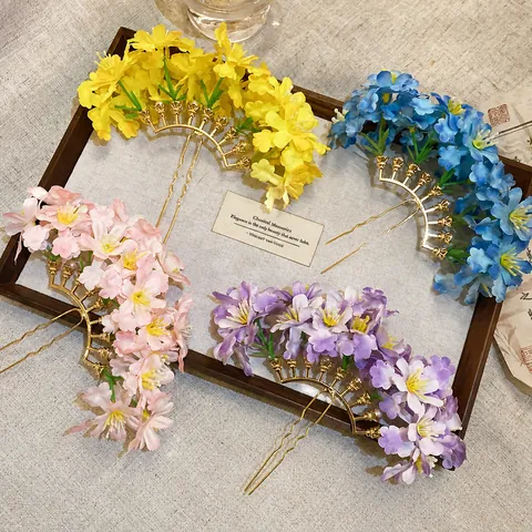 Γλυκό Ποιμενικό Στυλ Υφασμάτινο Λουλούδι Hair Stick για Γυναίκες Κομψό Μεταλλικό Αξεσουάρ Μαλλιών για την Άνοιξη