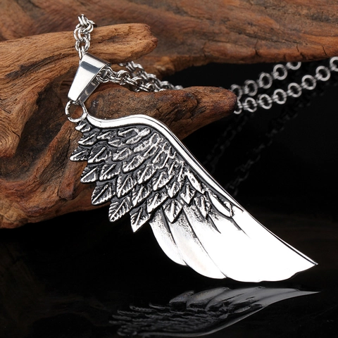 Angel Wing Feather Pendant 316L Stainless Steel Retro Punk Gothic Style Jewelry For Men Unisex