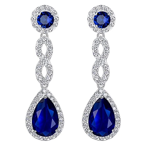Klassische Königsblaue Zirkonia Tropfen Ohrhänger Für Damen Versilbertes Kupfer Micro Pave Wassertropfen Ohrringe Hochzeit Schmuck
