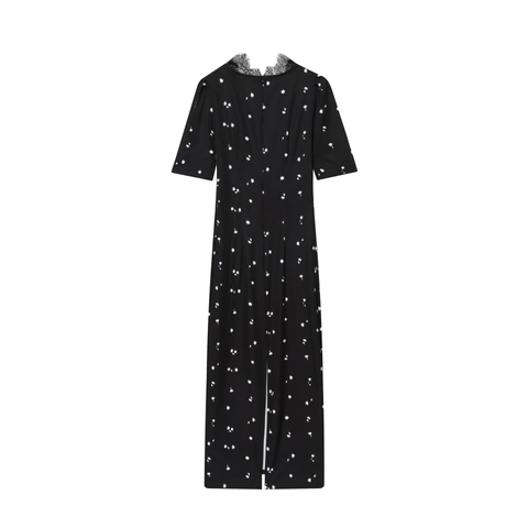 Floral Maxikleid Spitze Patchwork V Ausschnitt Kurzarm Elegant Sommer Schlanke Passform Damen Polyester Mode