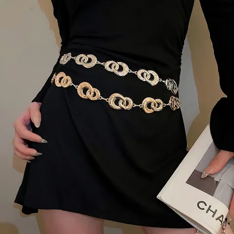 Cintura A Catena In Vita Con Doppio Anello Intrecciato In Strass Metallo Regolabile Accessorio Elegante Per Donna