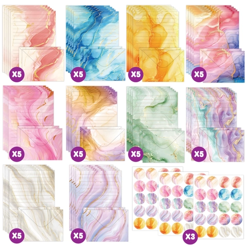 Marble Texture Stationery Watercolor Letter Paper And Envelopes With Sealing Stickers Morandi Style Gift Writing Supplies