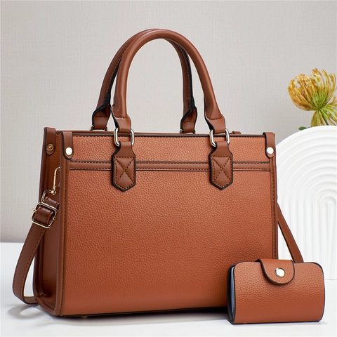 Women Pebbled PU Leather Tote Bag And Matching Card Holder Large Capacity Crossbody Shoulder Handbag For Business Commute