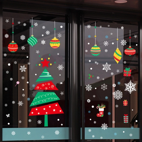 Christmas Window Stickers PVC Static Cling Snowflake Santa Claus Elk Tree Decor For Glass Door Showcase Glue-Free