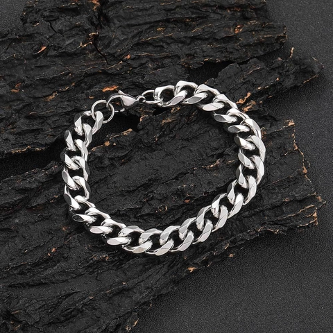 Bracciale Hip Hop 11mm in Acciaio Inossidabile a Maglia Cubana per Uomo Donna Unisex Catena in Metallo Gioielli Moda Streetwear