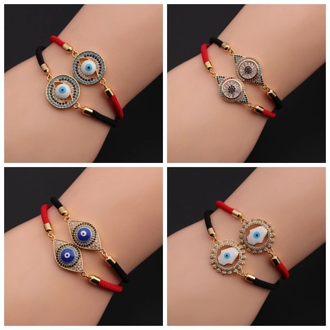 Evil Eye Anhänger Armband Verstellbar Kupfer Zirkon Eingehängt Gewebtes Seil Schmuck Für Damen Glücksgeschenk