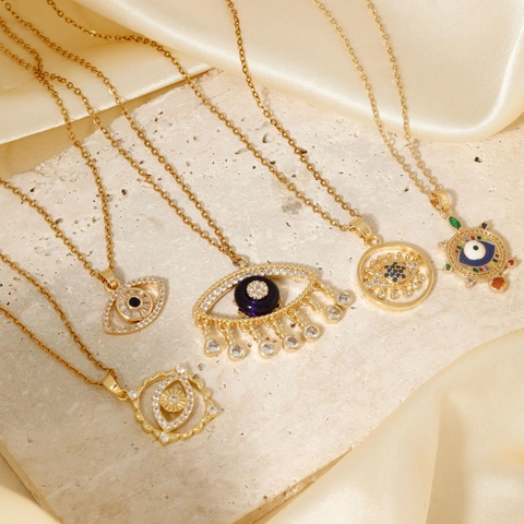 Edelstahl Böser Blick Anhänger Halskette Für Damen Gold Überzogen Zirkonia Böhmisch Amulett Schmuck Geschenk Mode Accessoire
