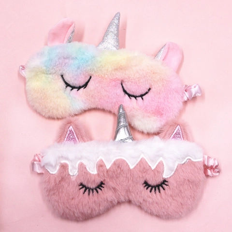 Lindo Unicornio de Dibujos Animados Máscara de Dormir de Felpa Suave Sombreado Antifaz para Viajes Hogar Mujeres Niños Sueño