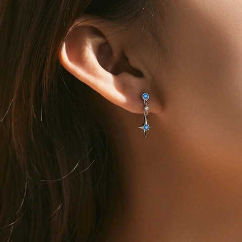 Orecchini Pendenti In Argento Sterling 925 A Stella Con Zirconi Blu E Trasparenti Gioielli Eleganti Per Donne