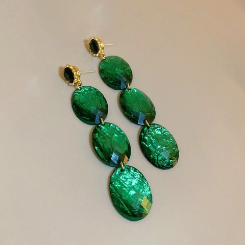 Vintage Emerald Green Acrylic Geometric Dangle Earrings With 925 Sterling Silver Earring Post For Women Rhinestone