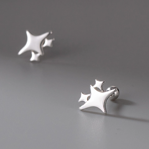 S999 Fine Silver Star Stud Earrings For Women Minimalist Screw Back Tiny Hypoallergenic Ear Bone Stud Earrings Jewelry