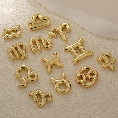 Puffy Zodiac Pendant Constellation Charms Bubble Balloon Style Copper Gold Plated DIY Jewelry For Women And Men