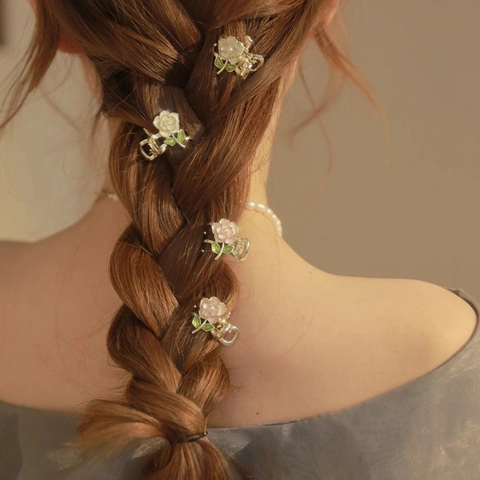 Mini Pinces À Cheveux Fleur Alliage Émail Rose Tournesol Avec Künstliche Perle Élégant Style Français Accessoires Cheveux Pour Femmes Filles