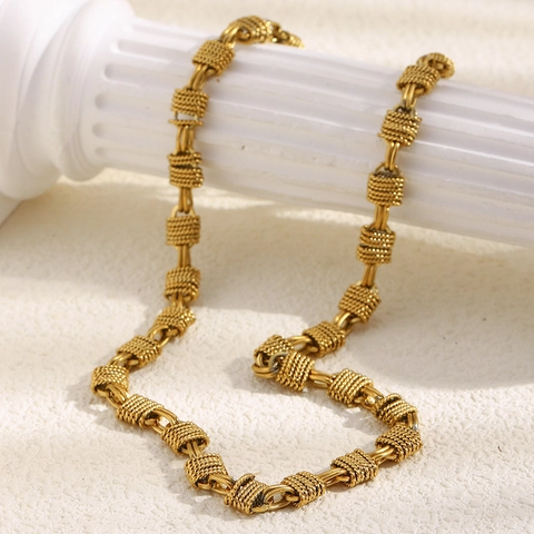 Woven Textur Gliederkette 18K Vergoldet Edelstahl Geometrisch Multi-Coil Minimalistisch Für Damen