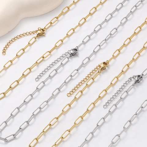 Collar De Cadena De Clip Minimalista Acero Inoxidable 304 Chapado En Oro 18K Joyería De Eslabones Geométricos Para Mujer