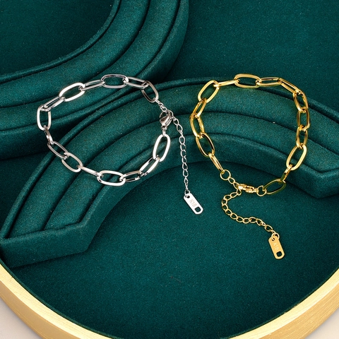 Bracciale A Catena Minimalista Con Graffetta In Acciaio Inossidabile 316L Placcato Oro 18K Gioielli Regolabili Per Donna